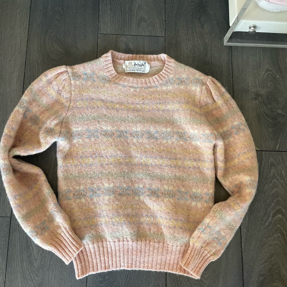 • Pringle of Scotland • preppy pink puff sleeve sweater sz 36/x small..